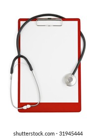 Medical Clipboard And Stethoscope Isolated On White Background