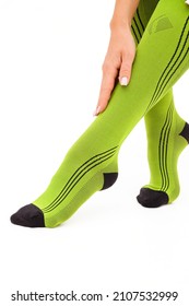 Medical Compression Stockings for varicose veins and venouse therapy. Compression Hosiery. Sock for sports isolated on white background