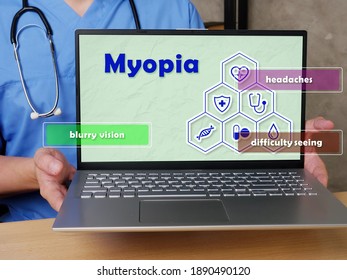 Medical Concept Meaning Myopia Blurry Vision  Headaches  Difficulty seeing  With Inscription On The Piece Of Paper.
