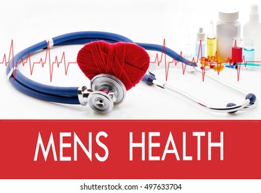 Medical Concept, Mens Health. Stethoscope And Red Heart On A White Background