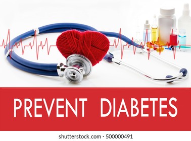 Medical concept, prevent diabetes. Stethoscope and red heart on a white background