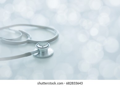 Medical Concept. Stethoscope On Doctor Desk With Abstract Science Hexagon In Background.
