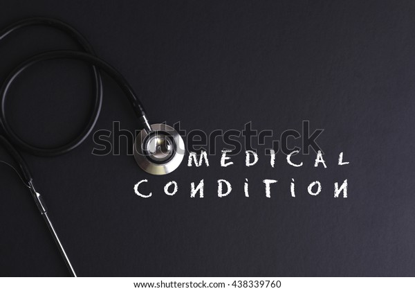 MEDICAL CONDITION word with stethoscope -\
health concept. Medical\
conceptual