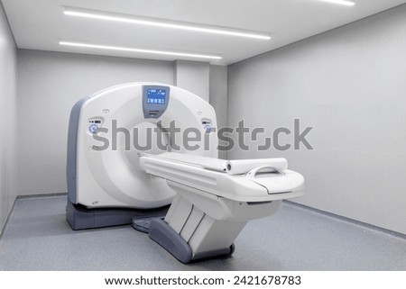 Medical CT or MRI or PET Scan Standing in the Modern Hospital Laboratory. CT Scanner, Pet Scanner in hospital in radiography center. MRI machine for magnetic resonance imaging in hospital radiology	