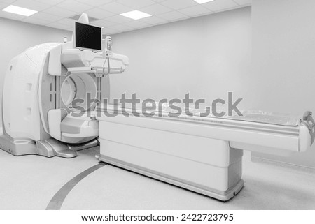Medical CT or MRI or PET Scan Standing in the Modern Hospital Laboratory. CT Scanner, Pet Scanner in hospital in radiography center. MRI machine for magnetic resonance imaging in hospital radiology	