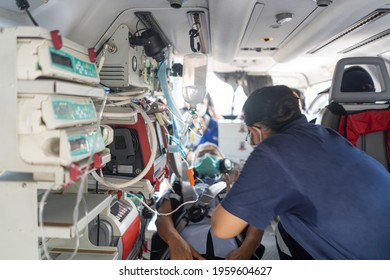 A Medical Device Installed Inside A Medical Helicopter. Used For Emergency Evacuation