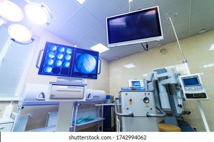 Medical devices, Interior hospital design concept. Interior of operating room in modern clinic, screen with tests closeup - Shutterstock ID 1742994062