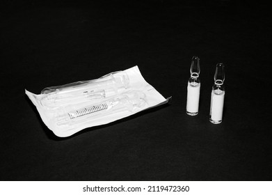 Medical Disposable Syringes With Needles In The Package.