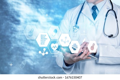 Medical Doctor With Digital Tablet, Medical Network Concept