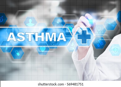 Medical Doctor Drawing Asthma On The Virtual Screen.