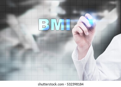 Medical Doctor Drawing Bmi On Virtual Screen.