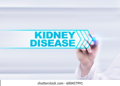 Medical doctor drawing kidney disease on the virtual screen.