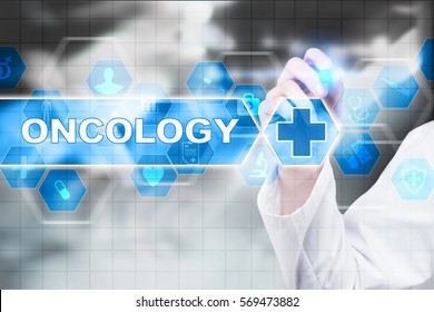 Medical doctor drawing oncology on the virtual screen.