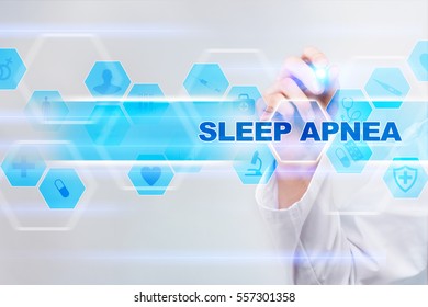 Medical Doctor Drawing Sleep Apnea On The Virtual Screen.