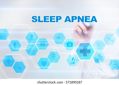 Medical Doctor Drawing Sleep Apnea On The Virtual Screen.