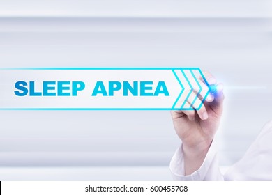 Medical Doctor Drawing Sleep Apnea On The Virtual Screen.