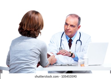 Medical Doctor And Patient Woman. Isolated On White Background.