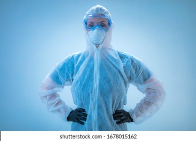 Medical Doctor, Scientist In Full Body Suit For Prevention From Viruses And Diseases.