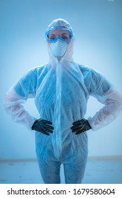 Medical Doctor, Scientist In Full Body Suit For Prevention From Viruses And Diseases.