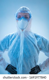 Medical Doctor, Scientist In Full Body Suit For Prevention From Viruses And Diseases.