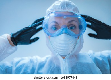 Medical Doctor, Scientist In Full Body Suit For Prevention From Viruses And Diseases.