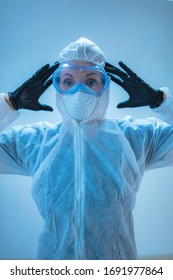 Medical Doctor, Scientist In Full Body Suit For Prevention From Viruses And Diseases.