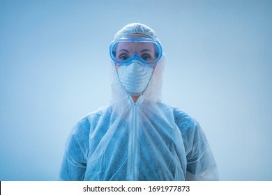 Medical doctor, scientist in full body suit for prevention from viruses and diseases.