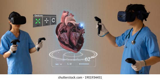 medical doctor using smart glasses with augment mixed virtual reality to analysis the data of patient in digital healthcare to bring new therapies to life by combining virtual and physical worlds - Powered by Shutterstock