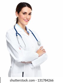 Medical Doctor Woman. Isolated On White Background.