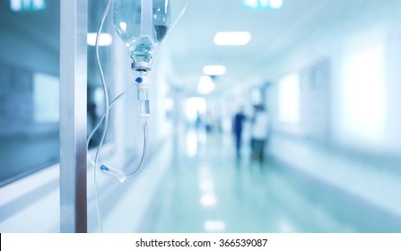Medical drip in hospital corridor, concept of treatment