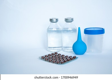medical drugs and devices for constipation and for the delivery of urine.white background isolated