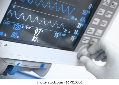 Medical Electronics. Monitor With ECG Curves