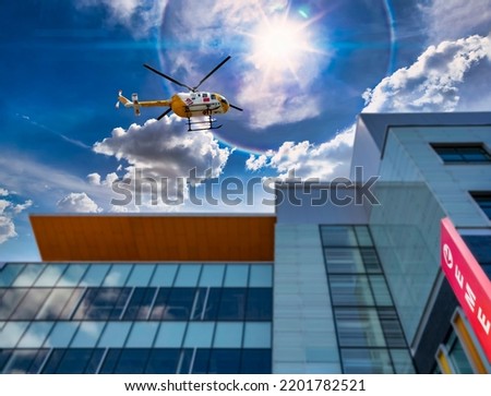 medical emergency 911 call helicopter landing at the hospital