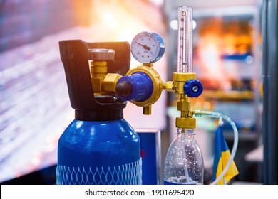 Medical equipment for oxygen supply and distribution. Oxygen reducer - Shutterstock ID 1901695420