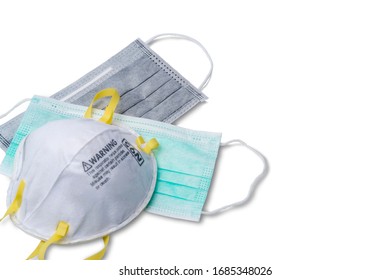 Medical Face Mask General, Carbon And N95 Type Isolated On White Background With Clipping Path, Equipment For A Respiratory Protective Select To Use For Airborne Particles Covid-19, Coronavirus, Pm2.5