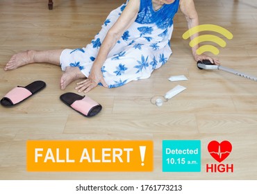 Medical Fall Accident Detection Is Alert That Elderly Woman Falling In Bathroom Because Slippery Surfaces