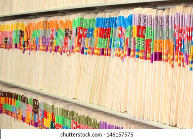 Medical files in a long row