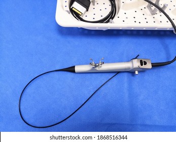 Medical Flexible Fiberoptic Ureteroscope Using For Urological Procedures. Selective Focus