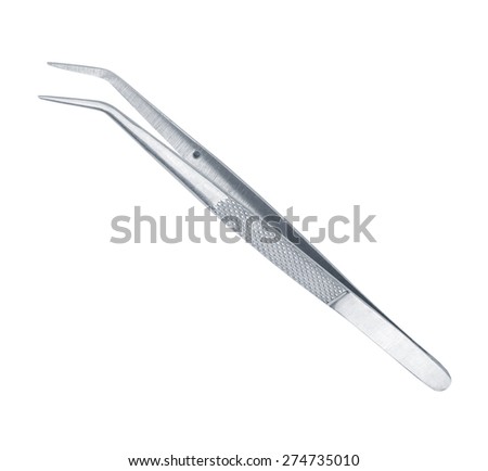 Medical forceps with curved ends on an isolated white background