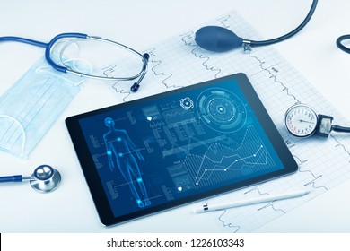 Medical Full Body Screening Software On Tablet And Healthcare Devices