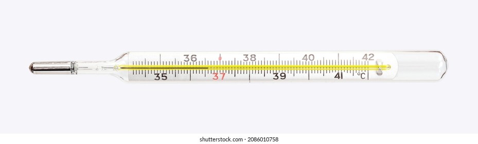 Medical glass old mercury thermometer isolated on white background. Design element with clipping path