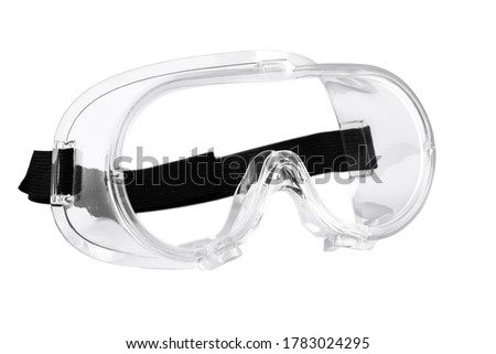 medical goggles, surgical goggles, plastic goggles, in white background 