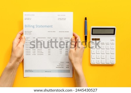 Medical health care billing statement in hospital, top view.