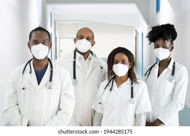 Medical Healthcare Doctor Group In Hospital Wearing FFP2 Face Mask