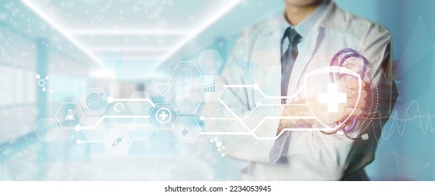 medical and healthcare insurance concept, digital technolgy in heath use data transformation mobile health (mHealth), health information technology (IT), wearable devices, telehealth and telemedicine,