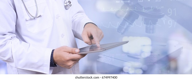 Medical And Healthcare,Male Doctor Or Medical Students Or Surgeon,anesthesiologists Using Digital Tablet During The Conference,Health Check With Digital System Support For Patient,background Banner