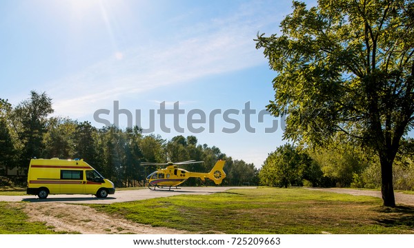 medical helicopter and\
car