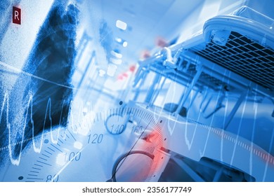 Medical Holway with virtual messages to technologies in the form of x-ray film, parameter curves as a convenient background for creativity and inspiration in medicine and innovation - Shutterstock ID 2356177749