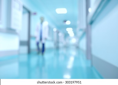 Medical And Hospital Corridor Defocused Background With Modern Laboratory (clinic)