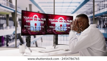 Medical Hospital Malware Ransom Extortion Breach. Shocked Doctor